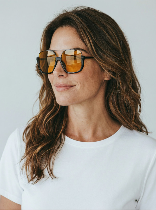 Óculos De Sol Quadrado Blogueiras Preto e Lente Amarela